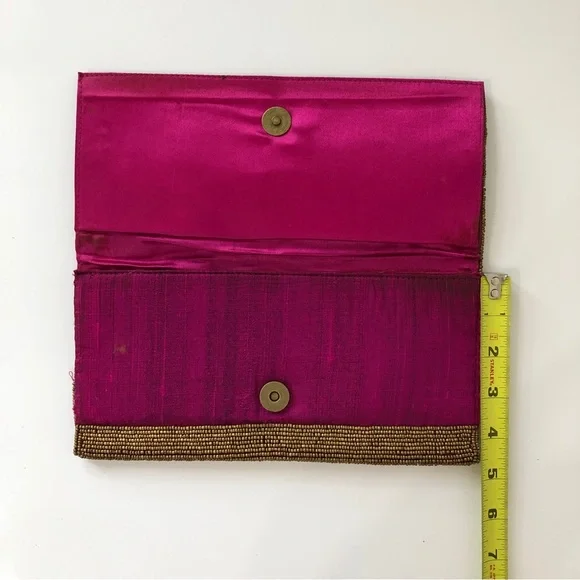 Brass Beaded Silk Slim Clutch purse - Picture 8 of 8